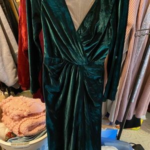 Velvet green long sleeve Bridesmaid dress